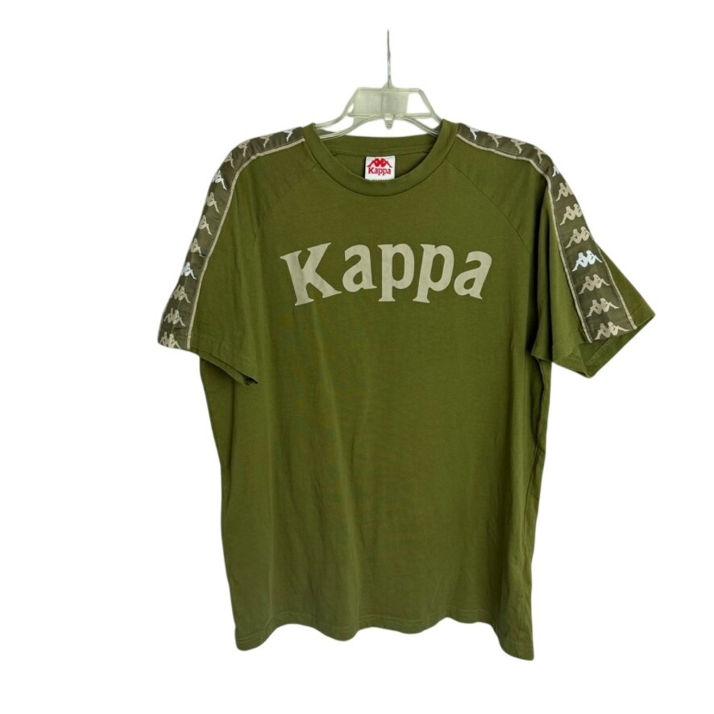 Kappa T-shirt Mens XL Green Logo Tape Raglan Sleeve Graphic Tee Streetwear
